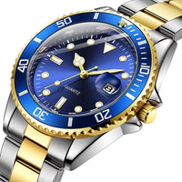 Quartz Movement No Logo 40Mm Rotating Bezel Rubber Stainless Steel Strap Watch Analog with Day Function