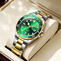 Quartz Movement No Logo 40Mm Rotating Bezel Rubber Stainless Steel Strap Watch Analog with Day Function