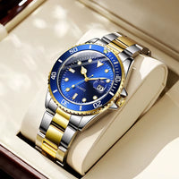 Quartz Movement No Logo 40Mm Rotating Bezel Rubber Stainless Steel Strap Watch Analog with Day Function